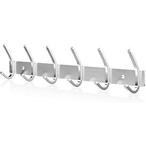 Newaner Haaklijst garderobe SUS304 roestvrij staal modern, kledinghakenlijst muur geborstelde look dubbele haken, jashaken kledinghaken met 6 haken, kledinghaken voor keuken, slaapkamer, kantoor,