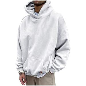 Heren Midweight Hoodie Pullover Hooded Sweatshirt Voor Mannen Casual Lange Mouw Warme Sport Losse Fit Hoodie, Wit, M