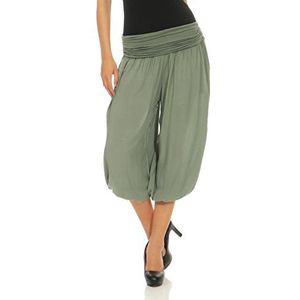 malito dames pofbroek kort in effen kleuren | Harembroek om te dansen | Aladdinbroek om te chillen - Vrijetijdsbroek 1483 (olijf)