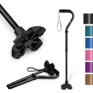 KingGear Verstelbare cane voor mannen en vrouwen, lichtgewicht en stevige offset wandelstok, mobility hulp voor ouderen, senioren en handicap (zwart)