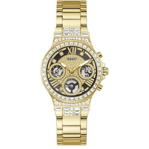 Guess Dames Sport Multifunctionele Glitz met kristallen 36mm horloge, Goud-Toon/Zwart, Quartz horloge