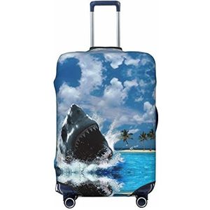 WOWBED Ocean Shark bedrukte kofferhoes elastische reisbagagebeschermer past op bagage van 18-32 inch, Zwart, XL