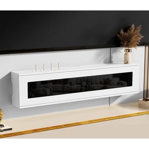 XCLOOZGL Houten Wifi-Router Opbergdoos Verbergkast Plank Decoratieve Routerverstopper Kast Voor Kabelmodem Internetuitlaat Afdekking Opbergkast Wandgemonteerd Massief Hout,Whiteb,100X11X21cm