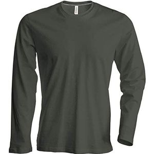 Heren T-shirt met lange mouwen en ronde hals, licht nauwsluitend, in 20 kleuren en de maten S, M, L, XL, 2XL, 3XL en 4XL, khaki (dark khaki), M