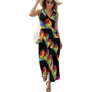 Proud Hearts Mouwloze maxi-jurk met V-hals voor dames, casual zomerjurk