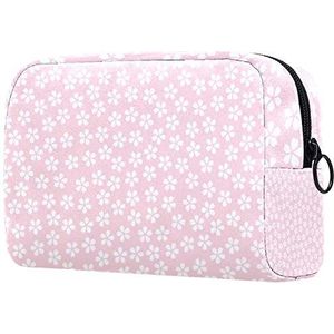 Dames make-up tas Meisje cosmetische tassen Toilettas Organizer etui met rits Roze kersenbloesem bloemen