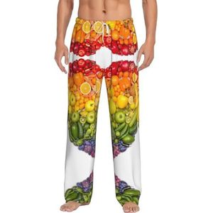 Regenboog Groente En Fruit Mannen Lange Lounge Wear Broek Nachtkleding Pyjama Bodems Nachtkleding Met Zakken En Trekkoord, Wit, S
