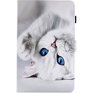 Lspcase Samsung Tab E 9,6 inch PU lederen beschermhoes Flip Wallet Case Cover Smart Tas hoes met penhouder en kaartsleuf voor Samsung Galaxy Tab E 9.6 SM-T560/SM-T561 Schattige witte kat