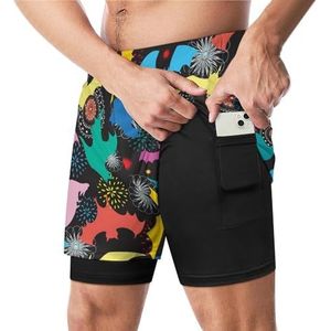 Kleurrijke Silhouetten Vleermuizen Grappige Zwembroek met Compressie Liner & Pocket Voor Mannen Board Zwemmen Sport Shorts