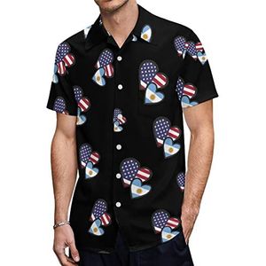 In elkaar grijpende harten Amerikaanse Argentinië vlag heren Hawaiiaanse shirts korte mouw casual shirt button down vakantie strand shirts XL