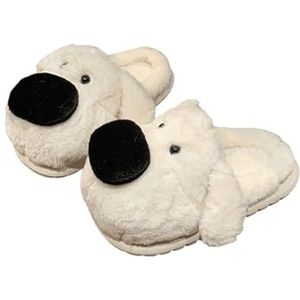 Slippers Grappige schattige hondenpantoffels, schattige, pluizige puppy, dierenhuispantoffels, kawaii, gezellige, warme, harige winterschoenen for dames en heren. Sloffen(Weiß,40 EU)