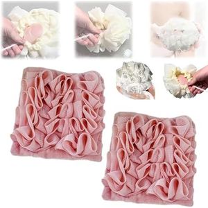 2-in-1 badspons: zachte luffa en washandje met trekkoord, in staat om de zeep te wikkelen loofah spons badbal, exfoliërende mesh douche-bladerdeeg scrubber voor body wash (roze)
