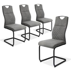 jiexi Eetkamerstoel, moderne 4-delige set met hoge rugleuning en gevoerde zitting met verchroomde poten en zijstoelen voor de woonkamer (4 stoelen, grijs)