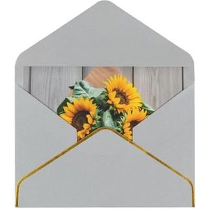 Zonnebloemen houten plank bedrukte wenskaarten, prachtige blanco wenskaarten met enveloppen, grappige kaarten voor elke gelegenheid