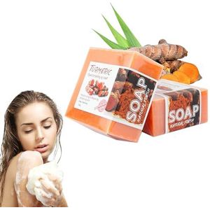 Naapesi 2 stuks kurkuma witmakende zeep voor gezicht, kurkuma zeepstuk, Turmeric Brightening Soap, vaste gezichtszeep, zeepstuk natuurlijke zeep, douchezeep voor gezicht en lichaam