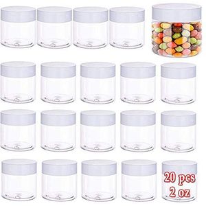 20 stuks 2 oz plastic cosmetische container, ronde doorzichtige potpotten met witte deksels, lege cosmetische pot voor reisopslag, lotion, crème, sieraden, poeder, oogschaduw, schilderen, doe-het-zelf ambachten