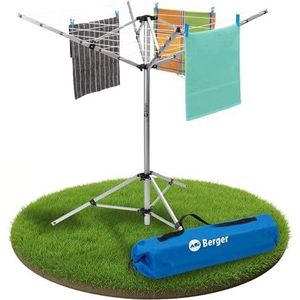 BERGER Super Pop-Up Droogmolen | Wasrek Inklapbaar | Staand Droogrek Wasgoed Kleding | Compact Camping Wasmolen Wasdroger | Weerbestendig | Incl. Driepootstatief