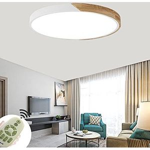BRIFO 60 W led-plafondlamp, hout, dimbaar, rond, plafondlamp voor hal, woonkamer, keuken, kantoor, energiebesparend licht (wit-rond, 60 W)