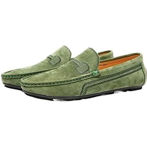 Heren Loafers Kunstleer Stikdetails Suède Vamp Rubberen Zool Platte Hak Comfortabel Lichtgewicht Klassiek Mode Slip On(Green,44 EU)