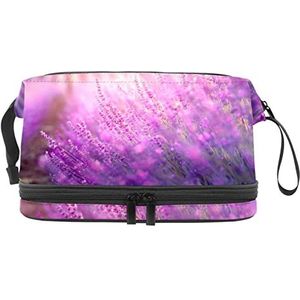 Grote capaciteit reizen cosmetische tas,Lavendel paarse bloei bloem,Make-up tas,Waterdichte make-up tas organisator, Meerkleurig, 27x15x14 cm/10.6x5.9x5.5 in