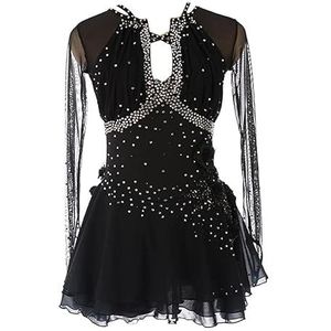Nnnydjy Kunstschaatswedstrijdjurk Voor Dames Rolschaats Kostuum Met Lange Mouwen Balletrok Voor Meisjes Ritmische Gymnastiek Sport Kleding Hoge Elasticiteit,zwart,11_13Years