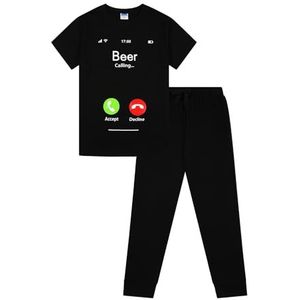 Heren Beer Calling Novelty Lange Katoenen Pyjama Set, Zwart, XL