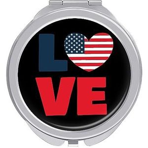 L Love America Amerikaanse vlag compacte spiegel ronde zak make-up spiegel dubbelzijdige vergroting opvouwbare draagbare handspiegel