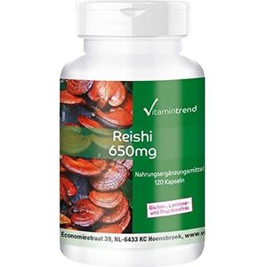 Reishi Powder 650mg - 120 Capsules, Functionele Vitale Paddenstoel, Adaptogeen, Veganistisch | Vitamintrend®