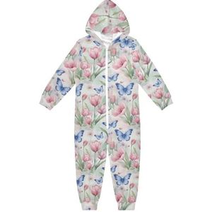 LI ZHI XIN Kinderpyjama uit één stuk met capuchon voor jongens en meisjes, jumpsuits voor kinderen, onesie, slaappak, alles-in-één pyjama, winter, warme huisjumpsuit, 5-14 jaar, mooi bloemenpatroon
