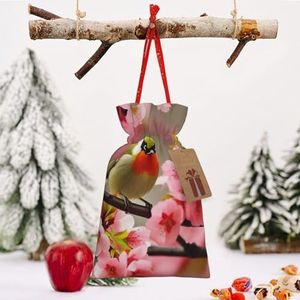 Kerst Trekkoord Zakken Vogel in Perzik Boom Gedrukt Kerst Verpakking Zakken Kerst Pakket Gift Bag voor Xmas Holiday Party