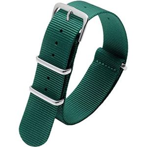 Horlogebandjes voor mannen en vrouwen, horlogeband 20 mm heren dames effen kleur paar nylon horlogeband waterdicht casual sportieve stijl horlogearmband (Color : Dark Green silvery Clasp, Size : 20m