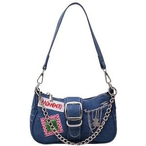 MZPOZB Dames denim ketting schoudertas dames messenger bag casual onderarm tas vrouwen tas, Blauw 2, 25x7x13cm