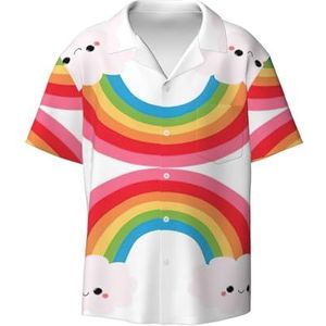 YJxoZH Kleine Regenboog Print Heren Jurk Shirts Casual Button Down Korte Mouw Zomer Strand Shirt Vakantie Shirts, Zwart, XL