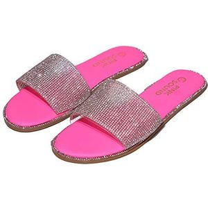LDOZ Zomerse sandalen met open teen en decoratieve strass steentjes voor dames, voor op straat, winkelen en daten.(Pink,10.5)