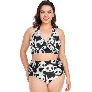 Zwart Wit Chinese Beer Panda Vrouwen Bikini Sets Plus Size Badpak Twee Stukken Hoge Taille Strandkleding Meisjes Badpakken, Pop Fashon, XXL