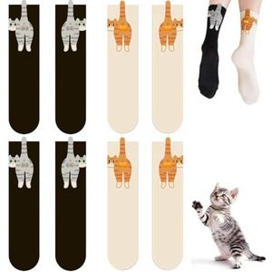 Kattensokken - Wit en Zwart - 3D Katoenen Sokken - Dames