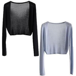 Zon Gebreid Vest, Vrouwen Dun Ijs Zijden Mantel Sjaal Air-Conditioning Shirt Losse Zon Bescherming Sheer Top (Color : Black+Blue, Size : M)