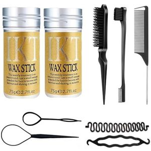 Haar Wax Stick en Slick Back Haar Borstel Set, 2 Stks Haar Wax Stick, 3 Stks Slick Back Haar Borstel Set met Rand Borstel en 2 stks Hair Loop Styling Tool Set