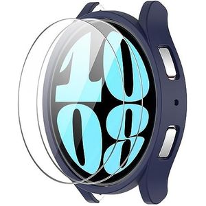 GIOPUEY [1+2 stuks] Hoesje compatibel met Samsung Galaxy Watch 6 44 mm, met gehard glas, hard plastic materiaal, stootvast, Samsung Galaxy Watch 6 44 mm hoesje - marineblauw