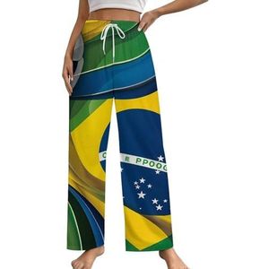 Voetbal in Brazilië vlag dames lounge broek pyjama broek print pyjama bodems pyjama broek pyjama broek nachtkleding met trekkoord 5XL