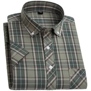 Disimlarl Heren Jurk Shirts Korte Mouw Voor Katoen Button-Down Kraag Zachte Casual Plaid Shirt LC69 Aziatische Maat 39