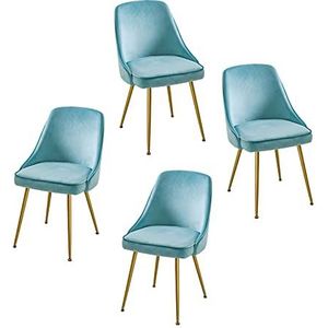 GEIRONV Dining Chair Set van 4, Moderne Ergonomische rugleuning for Restaurant Cafe Lounge Stoel Flanel Metalen stoel Benen Make-up Stoel Eetstoelen (Color : Cyan)