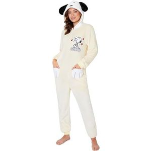 Peanuts Snoopy eendelige pyjama voor vrouwen, tieners, fleece jumpsuit, nachtkleding, loungewear, gezellige pyjama's, cadeaus voor vrouwen, Beige, S