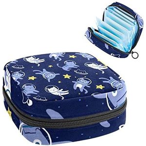 Periode Pouch Draagbare Tampon Opbergtas,Tampon Houder voor Portemonnee Vrouwelijke Product Organizer,Katten in Ruimte Patroon, Meerkleurig, 4.7x6.6x6.6 in/12x17x17 cm