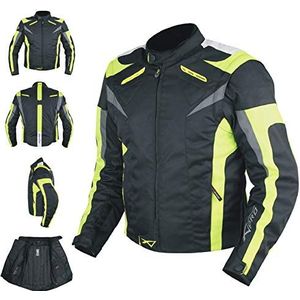 Motorjas van stof, CE-beschermers, afneembare mouwen, thermovest, neongeel, Fluorescerend, L