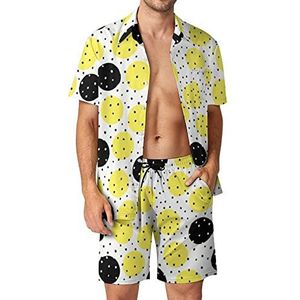 Geel Zwarte Stippen Hawaiiaanse Bijpassende Set 2 Stuk Outfits Button Down Shirts En Shorts Voor Strandvakantie