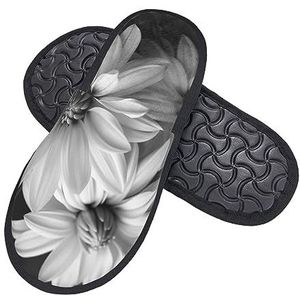 408 Herenpantoffels, zwart-wit bloemen huispantoffels lichtgewicht hotelpantoffels polyester huispantoffels voor volwassenen spa outdoor, Harige pantoffels 1026, 7/10.5 UK