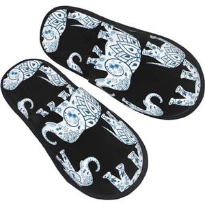 BONDIJ Olifant-blauwe zwarte print pantoffels zachte pluche huispantoffels warme instappers gezellige indoor outdoor slippers voor vrouwen, Zwart, one size
