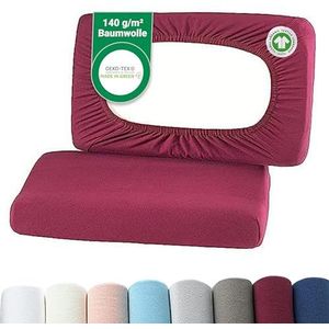 BaSaTex Biologische kussenslopen, spanhoezen, set van 2, voor nekkussen en gezondheidskussen, 97% GOTS-gecertificeerd katoen + 3% elastaan, ca. 45-60 x 30-40 cm, 20 cm brug, bordeaux