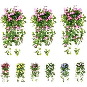 Easyfort Petunia, Easyfort Petunia Kunstmatige, UV-simulatie kunstbloem, Easyfort-bloemen, kunstmatige hangende planten ochtendglorie, vervagingsbestendige buitenbloemen (kleur: roze, maat: 3 stuks)